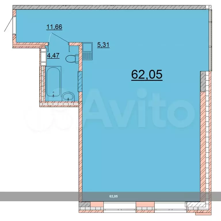 3-к. квартира, 62,1 м, 8/9 эт. - Фото 0