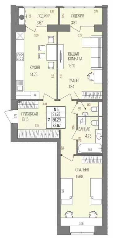 2-к. квартира, 73,7 м, 2/9 эт. - Фото 0