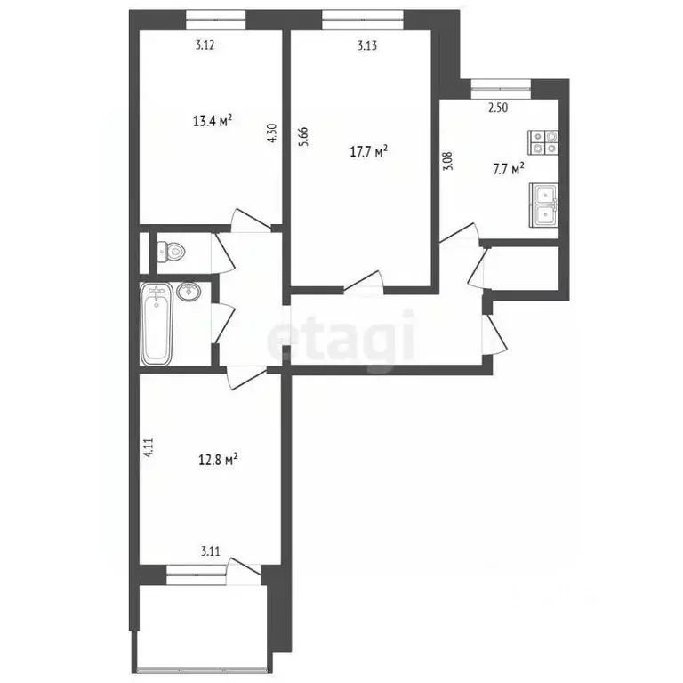 3-к кв. Челябинская область, Челябинск ул. Вахтангова, 7 (67.0 м) - Фото 2