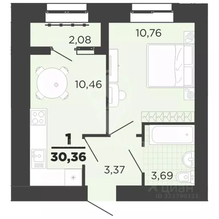 1-к кв. Рязанская область, Рязань ул. Семчинская, 8 (30.36 м) - Фото 1