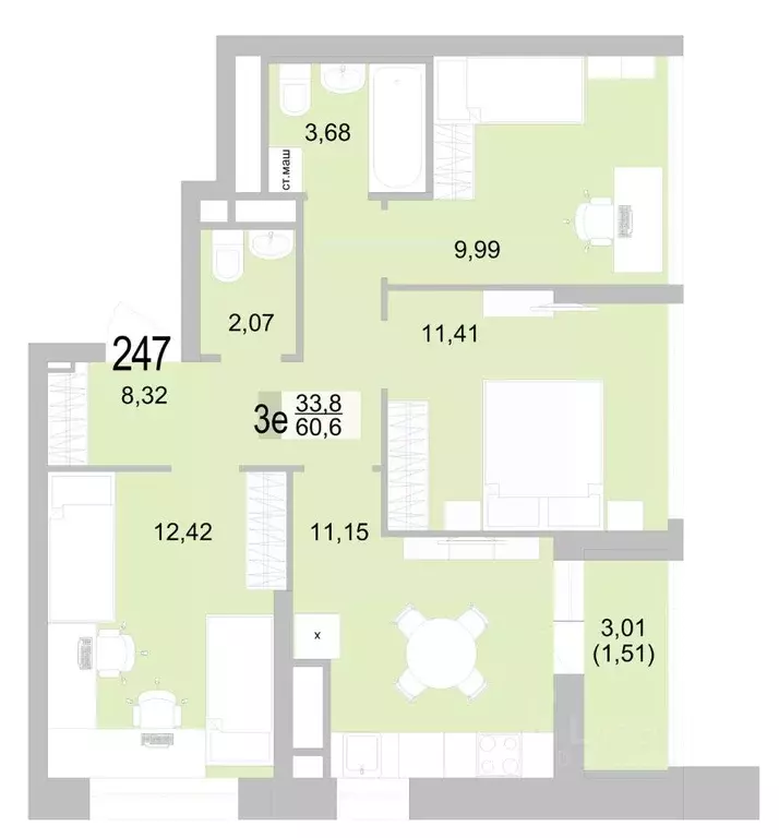 3-к кв. Свердловская область, Екатеринбург ул. Черкасская, 5к2 (60.55 ... - Фото 1