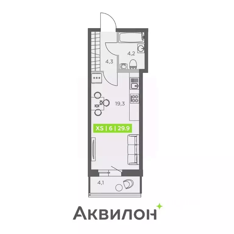 Студия Санкт-Петербург ул. Виктора Конецкого, 5 (29.9 м) - Фото 0