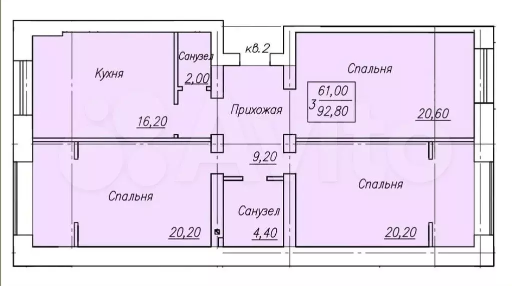 3-к. квартира, 92,8 м, 3/4 эт. - Фото 1