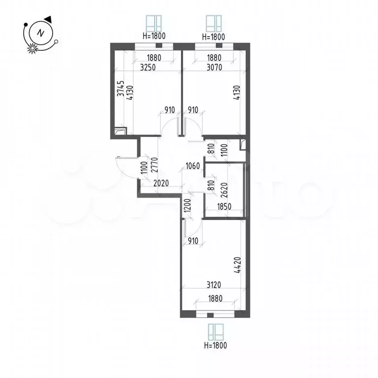 2-к. квартира, 56,5 м, 2/12 эт. - Фото 1