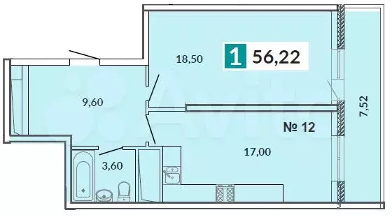 1-к. квартира, 56,2 м, 17/24 эт. - Фото 0