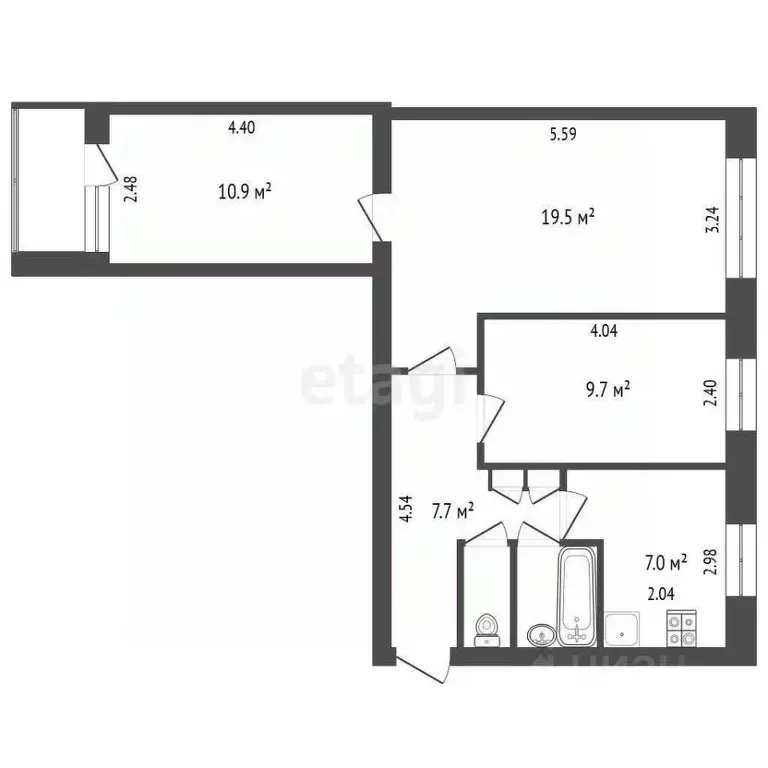 3-к кв. Архангельская область, Архангельск ул. Гагарина, 50 (58.5 м) - Фото 1
