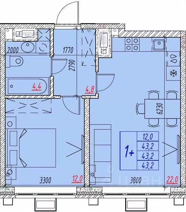 2-к кв. Астраханская область, Астрахань ул. Бэра, 29 (43.2 м) - Фото 1