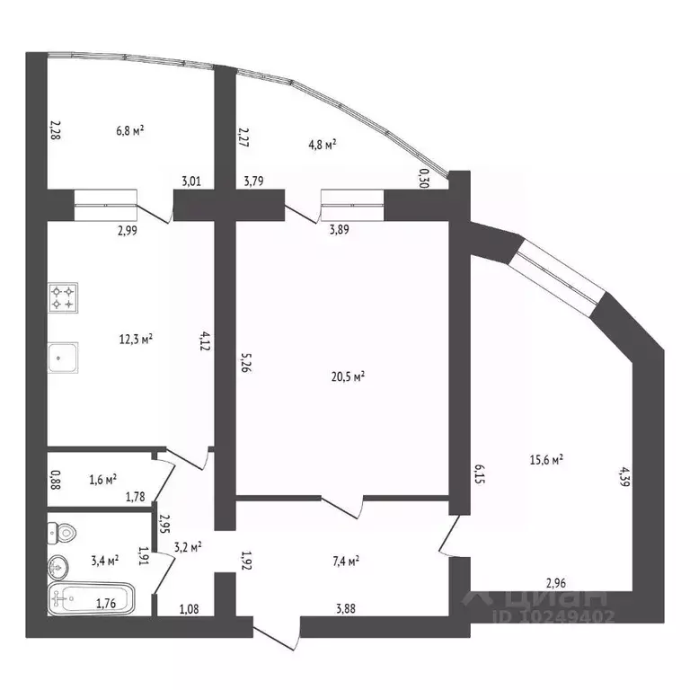 2-к кв. Башкортостан, Уфа ул. Менделеева, 195/2 (69.8 м) - Фото 2