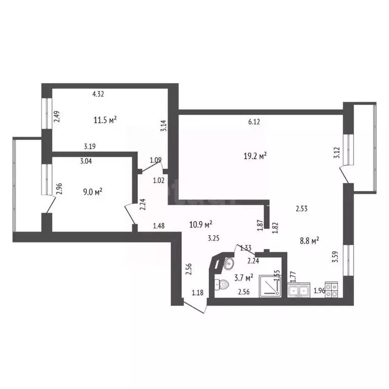3-к кв. Кемеровская область, Юрга Шоссейный пер., 9 (64.3 м) - Фото 1
