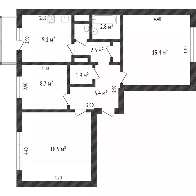3-к кв. Кемеровская область, Кемерово Молодежный просп., 3 (68.0 м) - Фото 1