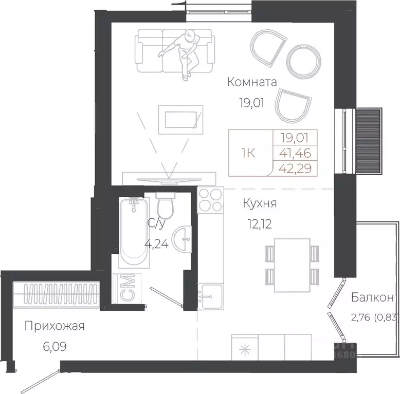 1-к кв. Алтай, Майминский район, с. Майма ул. Энергетиков (42.29 м) - Фото 0