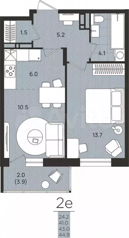 2-к. квартира, 43 м, 3/8 эт. - Фото 0