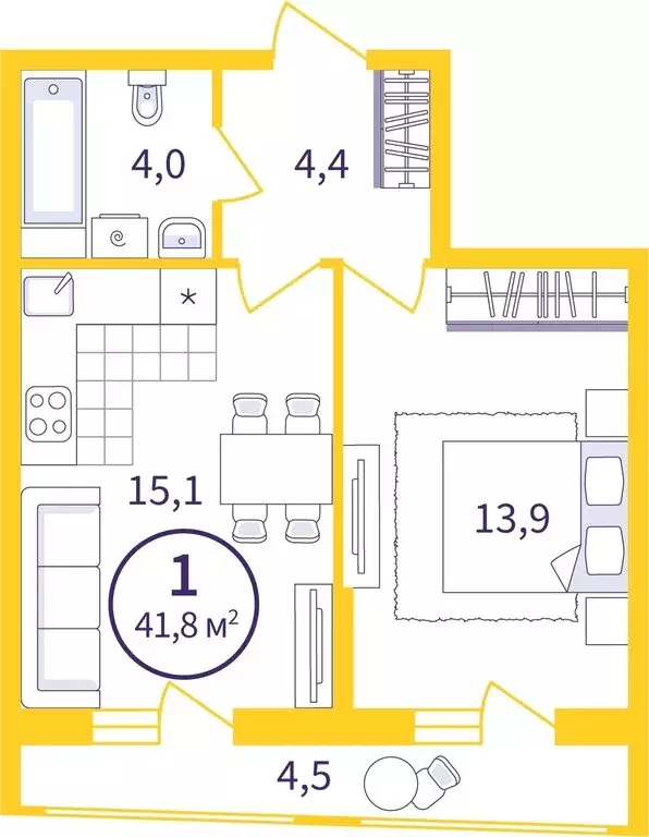 1-комнатная квартира: Екатеринбург, ЖК Астон Реформа (39.54 м) - Фото 0