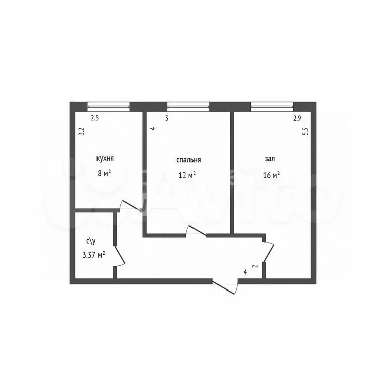 2-к. квартира, 46,5 м, 1/2 эт. - Фото 0