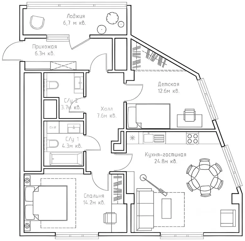 3-к кв. Москва Большой Строченовский пер., 9 (78.3 м) - Фото 2