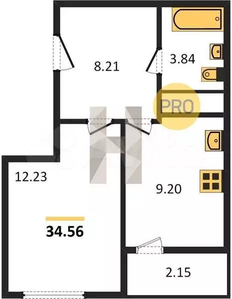 1-к. квартира, 34,6м, 14/22эт. - Фото 0