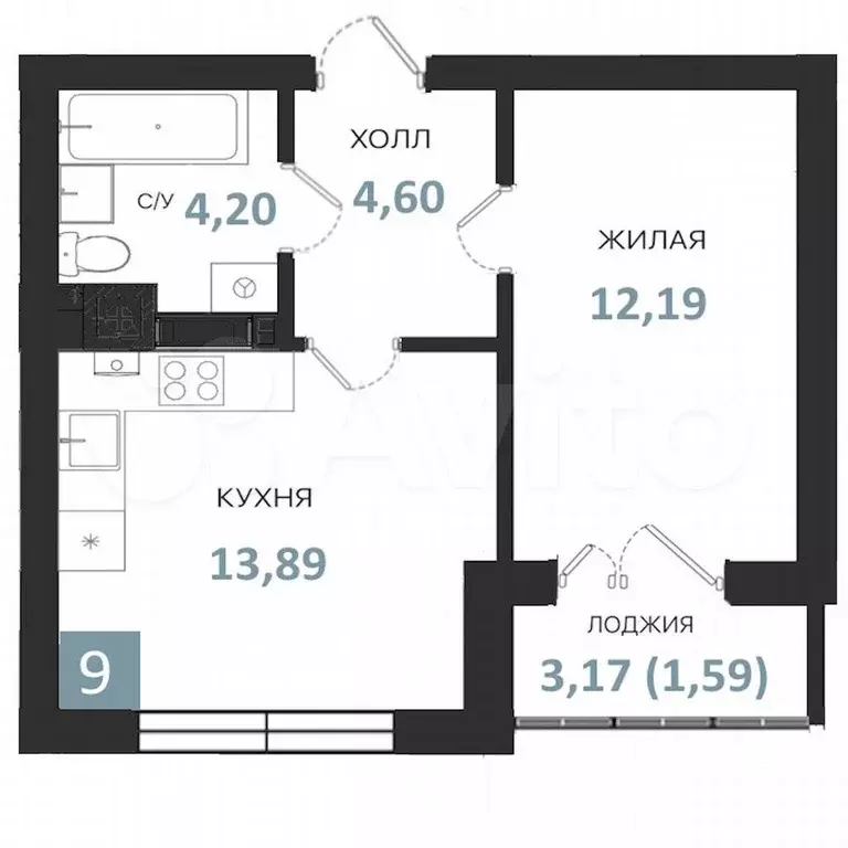 1-к. квартира, 36,5 м, 2/5 эт. - Фото 0