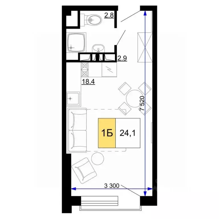 Студия Краснодарский край, Анапа ул. Дружбы, 9 (24.1 м) - Фото 1