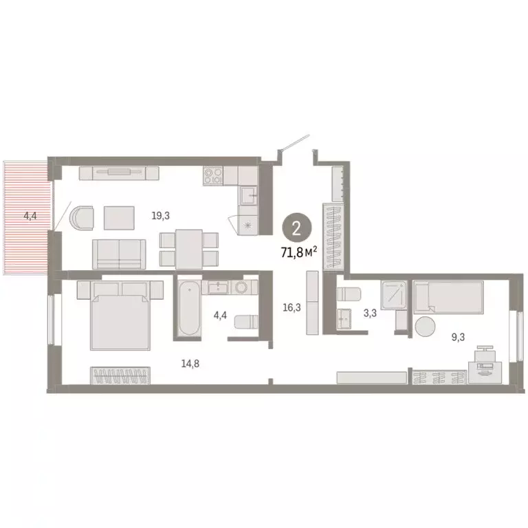 2-комнатная квартира: Омск, Кировский округ (71.78 м) - Фото 1
