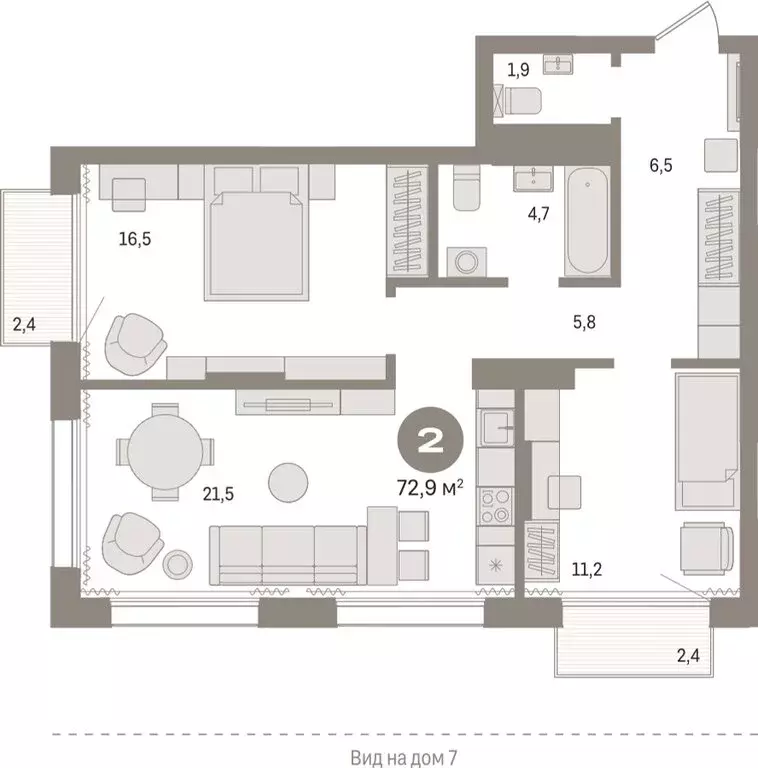 2-комнатная квартира: Тюмень, Краснооктябрьская улица, 4к3 (72.87 м) - Фото 1