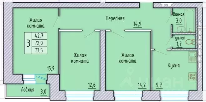 3-к кв. Орловская область, Орел Автовокзальная ул., 2А (74.0 м) - Фото 1