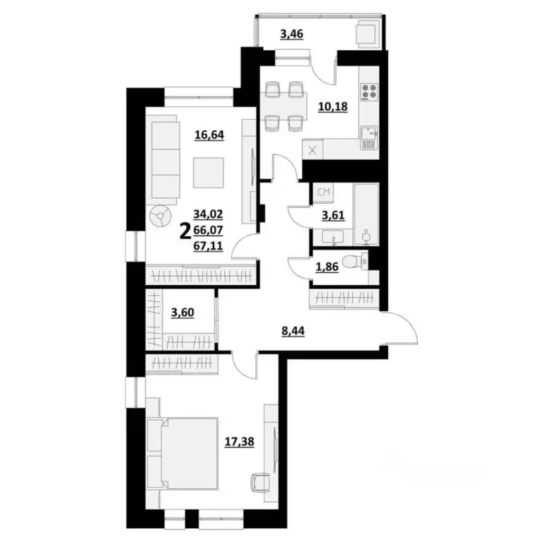 2-к кв. Белгородская область, Белгород ул. Квасова (67.0 м) - Фото 0