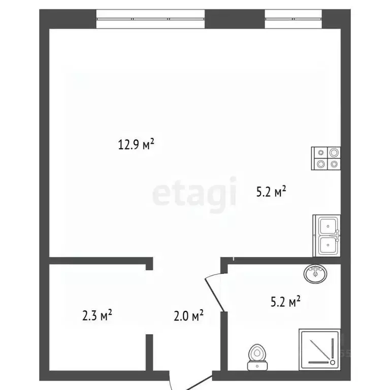 Студия Алтайский край, Барнаул ул. Сергея Семенова, 27к2 (25.4 м) - Фото 2