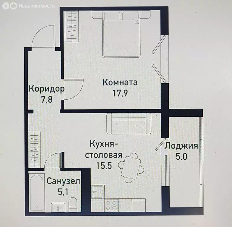 1-комнатная квартира: Западный, улица имени Капитана Ефимова, 4 (48.5 ... - Фото 0