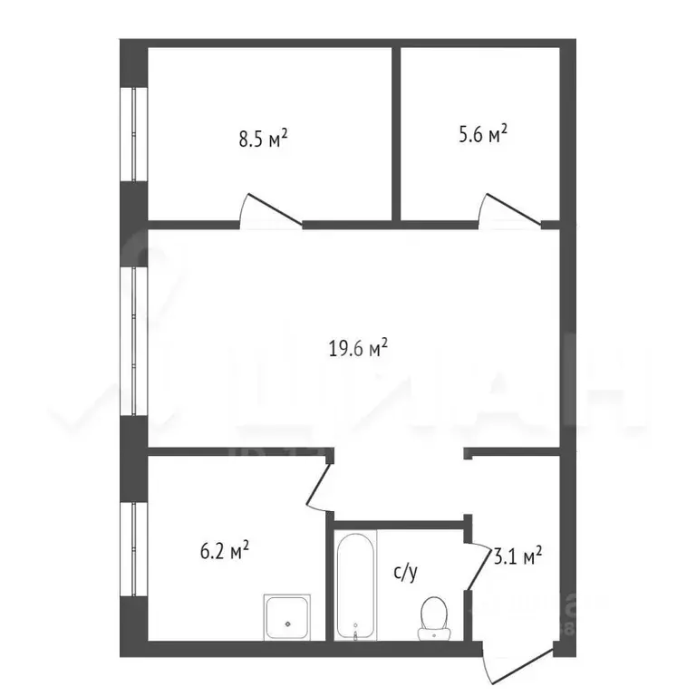 3-к кв. брянская область, брянск ул. кольцова, 5 (45.0 м) - Фото 1