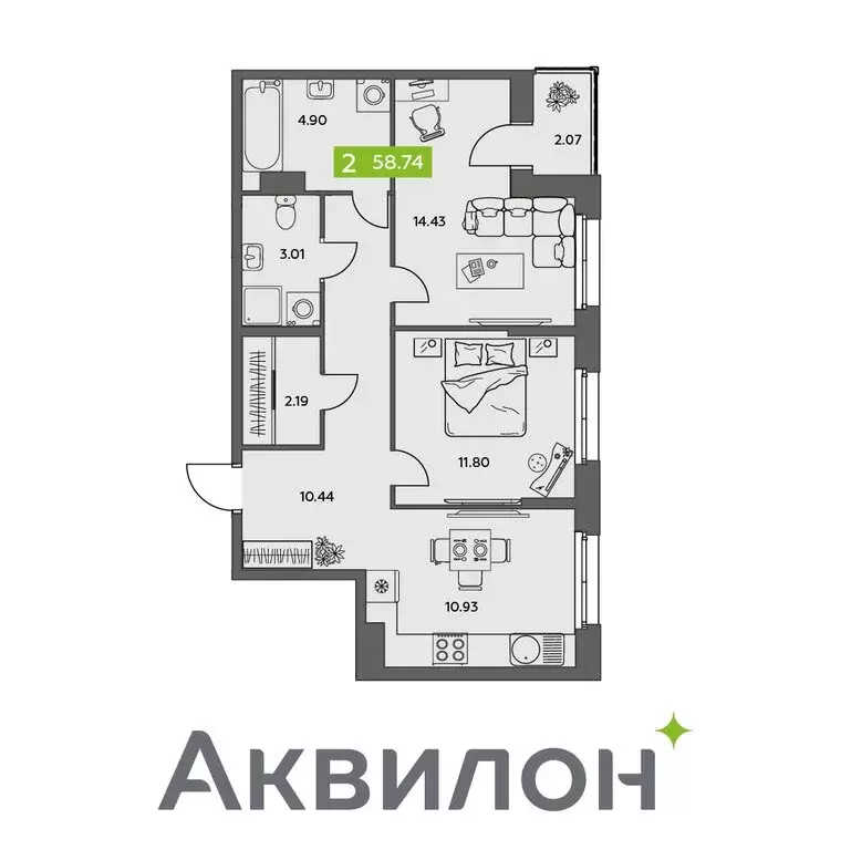 2-комнатная квартира: Северодвинск, Трудовой переулок (58.74 м) - Фото 0
