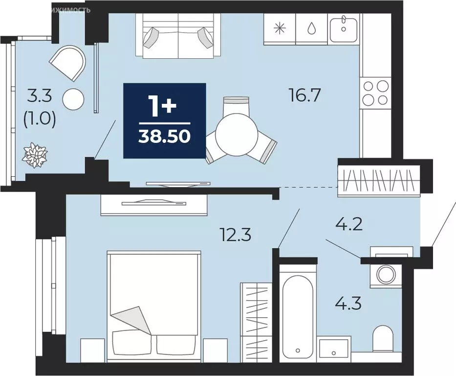 1-комнатная квартира: Тюмень, улица Тимофея Чаркова, 77 (40.8 м) - Фото 1
