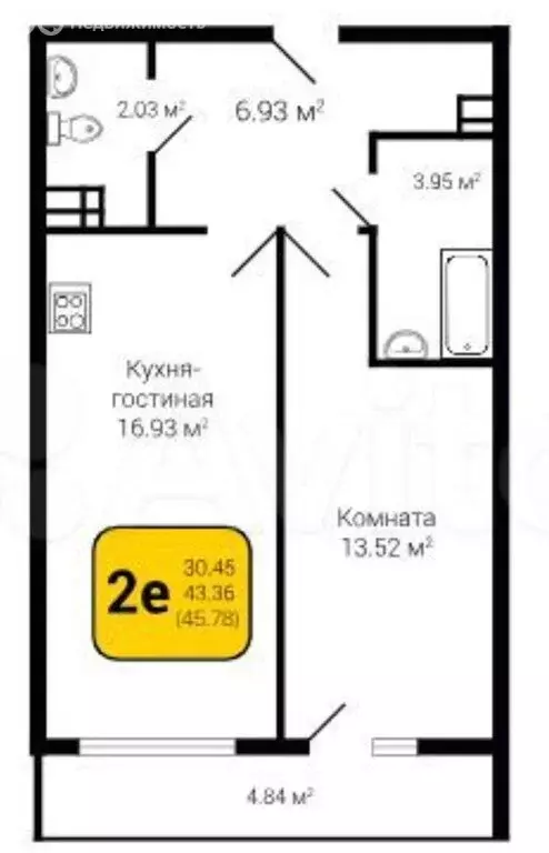 2-комнатная квартира: Воронеж, проспект Патриотов, 3Е (46 м) - Фото 0