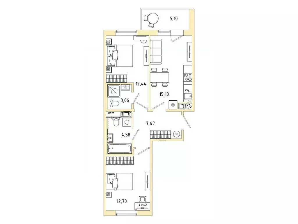 2-к кв. Ленинградская область, Гатчина Въезд мкр,  (58.01 м) - Фото 1