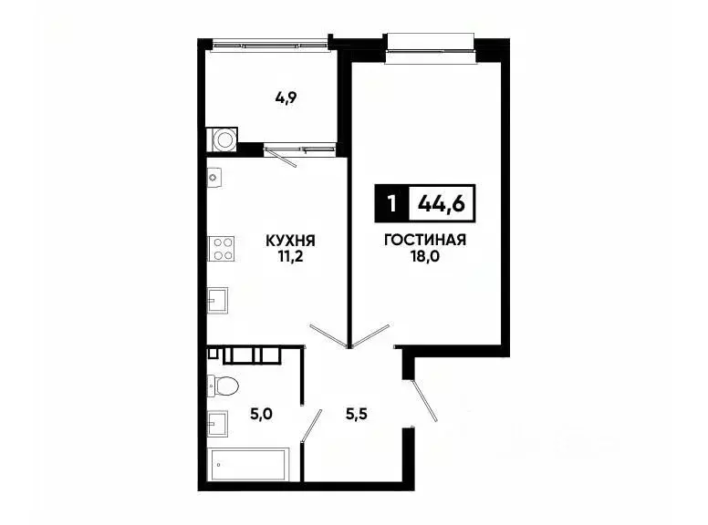 1-к кв. Ставропольский край, Ставрополь ул. Андрея Голуба, 14к2 (44.6 ... - Фото 0