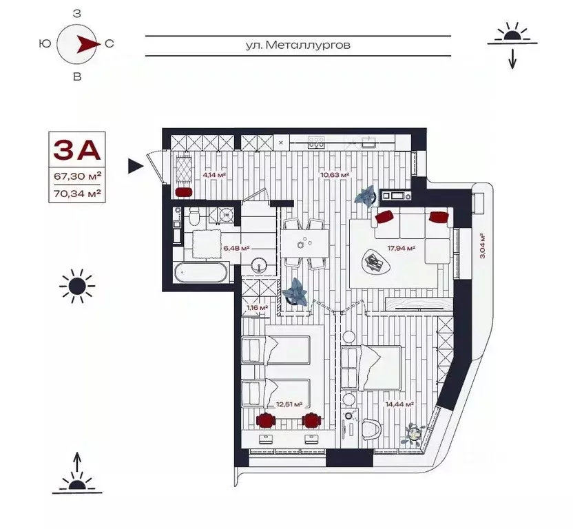 3-к кв. Иркутская область, Братск ул. Металлургов, 10 (70.34 м) - Фото 0