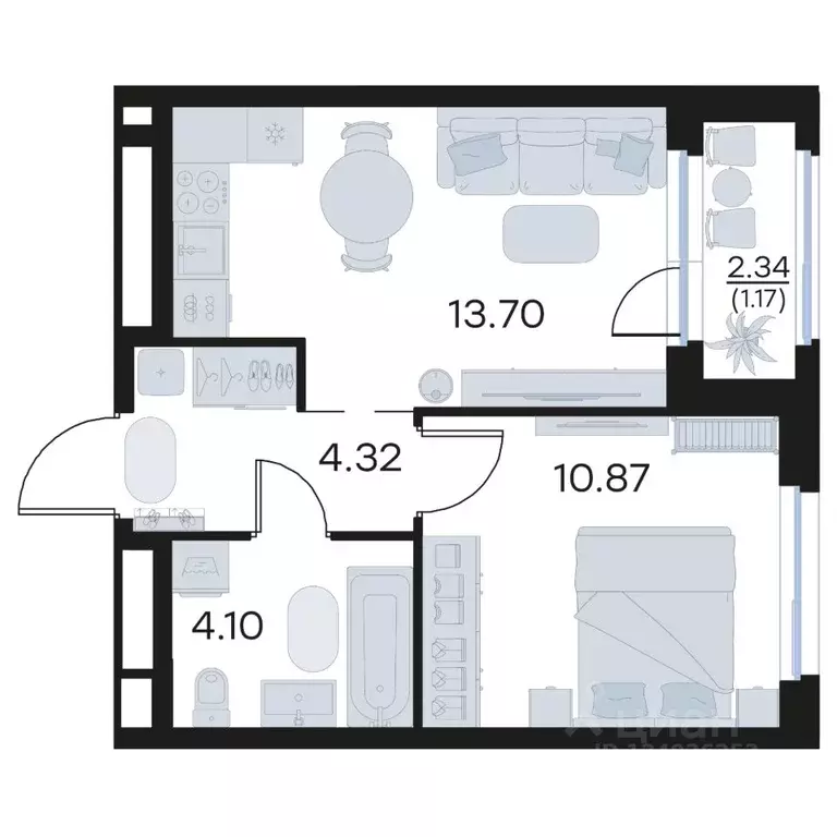 1-к кв. Владимирская область, Владимир GloraX Октябрьский жилой ... - Фото 1