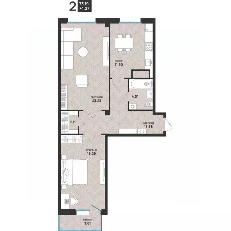 2-к кв. Архангельская область, Архангельск ул. Свободы, 16 (74.27 м) - Фото 2