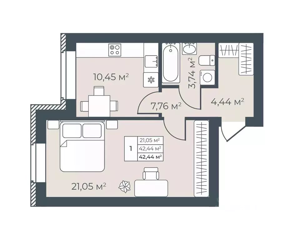 1-к кв. Воронежская область, Богучар Рябиновый жилой комплекс (42.44 ... - Фото 1