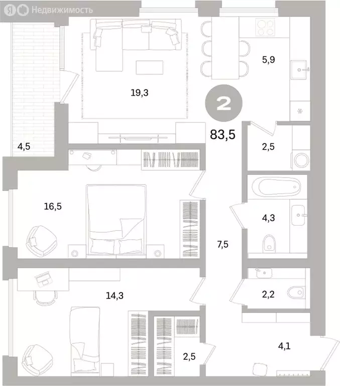 2-комнатная квартира: Санкт-Петербург, Василеостровский район, ЖК ... - Фото 2