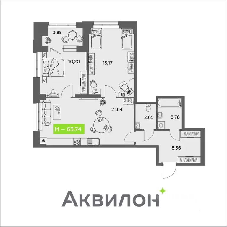 2-к кв. Архангельская область, Архангельск ул. Розы Шаниной, 4 (63.74 ... - Фото 0