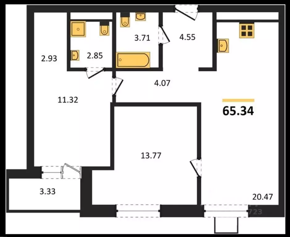 2-к кв. Пензенская область, Пенза ул. Щербакова, 73 (65.34 м) - Фото 1