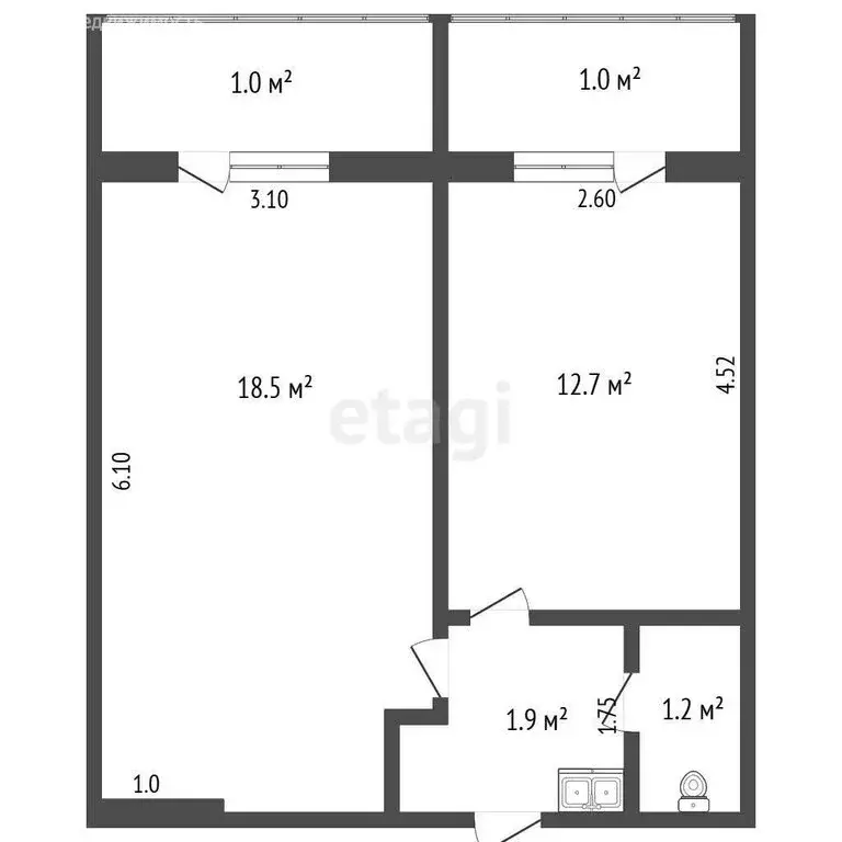 1к в -комнатной квартире (18.5 м) - Фото 1