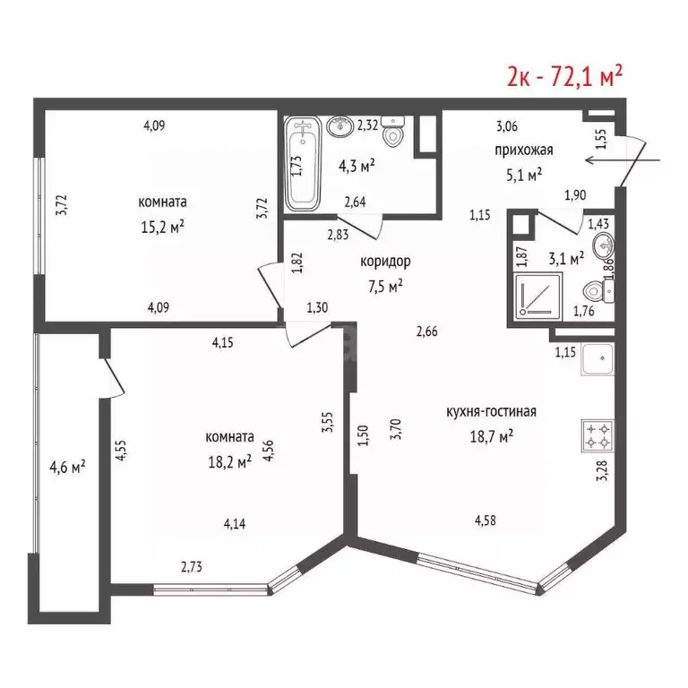 2-к кв. Свердловская область, Екатеринбург ул. Татищева, 136 (72.1 м) - Фото 2