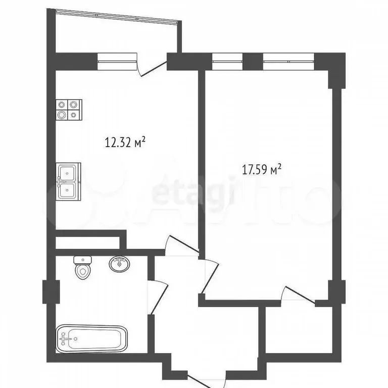 1-к. квартира, 42,1 м, 17/25 эт. - Фото 1