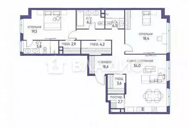 2-комнатная квартира: Москва, улица Нижние Мнёвники, 7 (120 м) - Фото 0