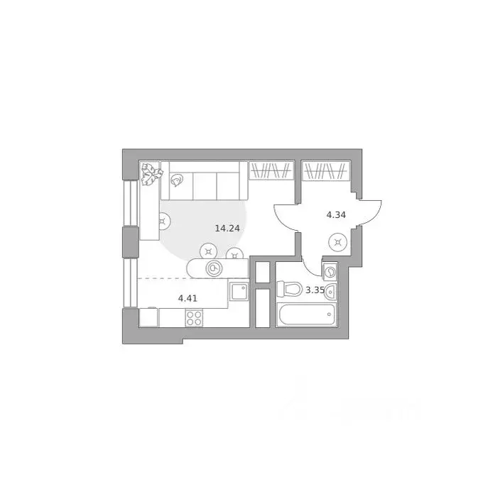 Студия Московская область, Красногорск Ильинойс жилой комплекс (26.34 ... - Фото 1