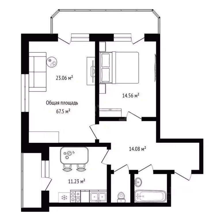 2-к кв. Новосибирская область, Новосибирск пл. Райсовета, 8 (67.5 м) - Фото 1