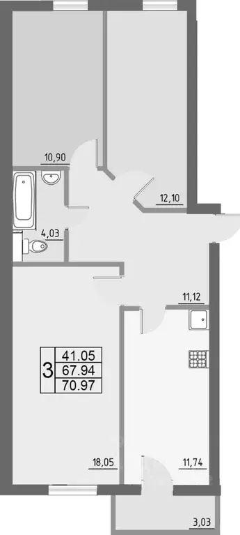 3-к кв. Смоленская область, Смоленск ш. Киевское, 53 (71.0 м) - Фото 2