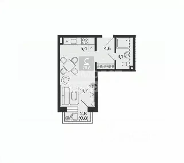 Студия Москва наб. Марка Шагала, 11к2 (28.6 м) - Фото 0