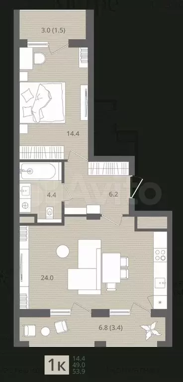 2-к. квартира, 54 м, 3/7 эт. - Фото 1